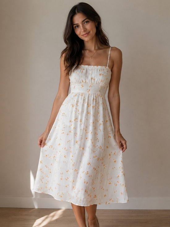 Reformation Dresses & Skirts - Reformation White Midi Dress with Yellow Floral Print